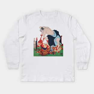 Pissed Off Samurai, Vintage Japanese Woodblock Kids Long Sleeve T-Shirt